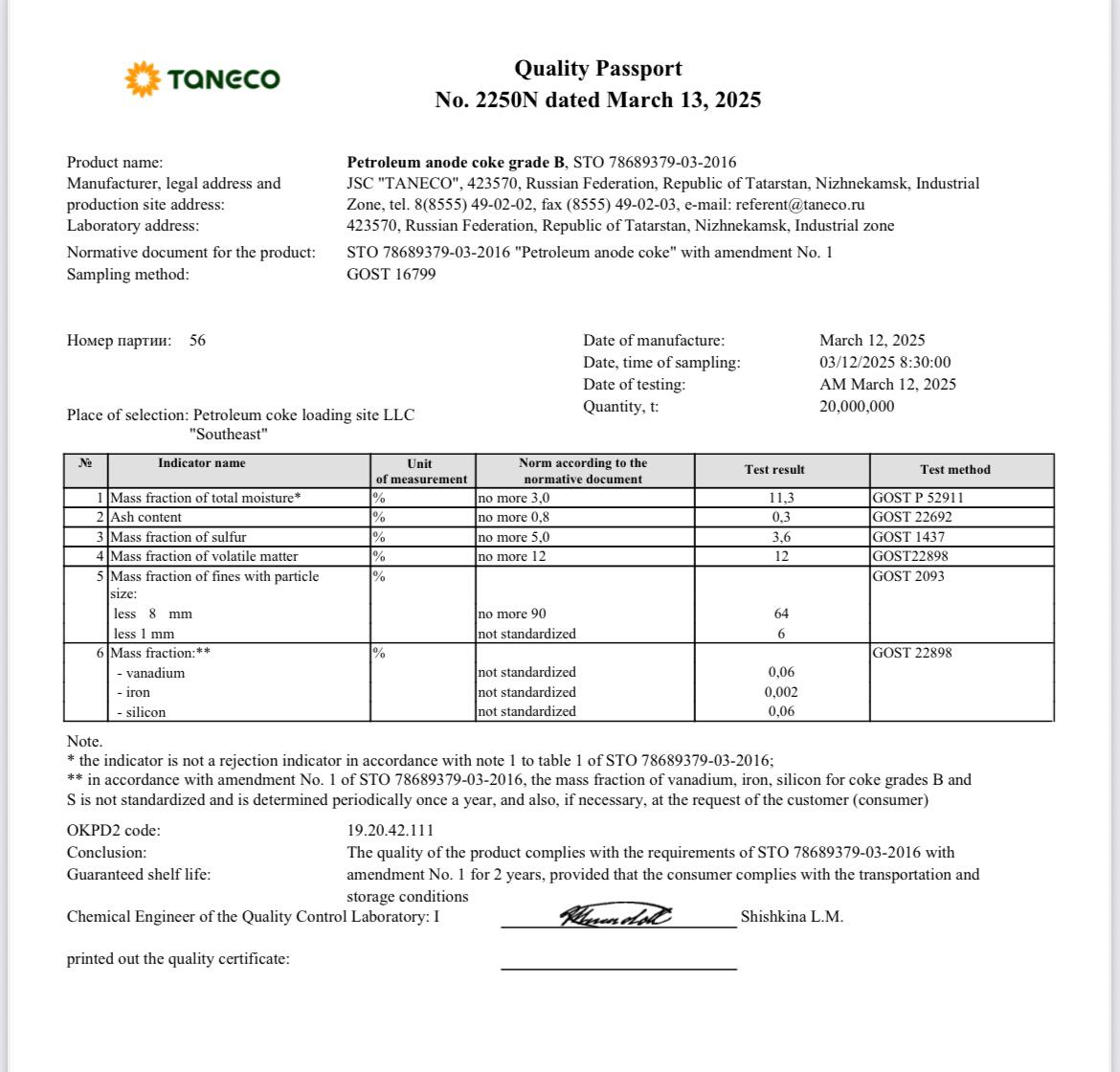 Паспорт на кокс 2